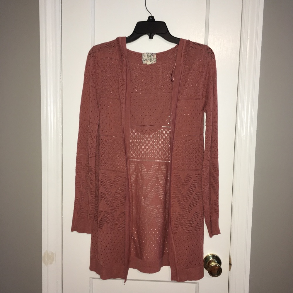 Pink hooded cardigan